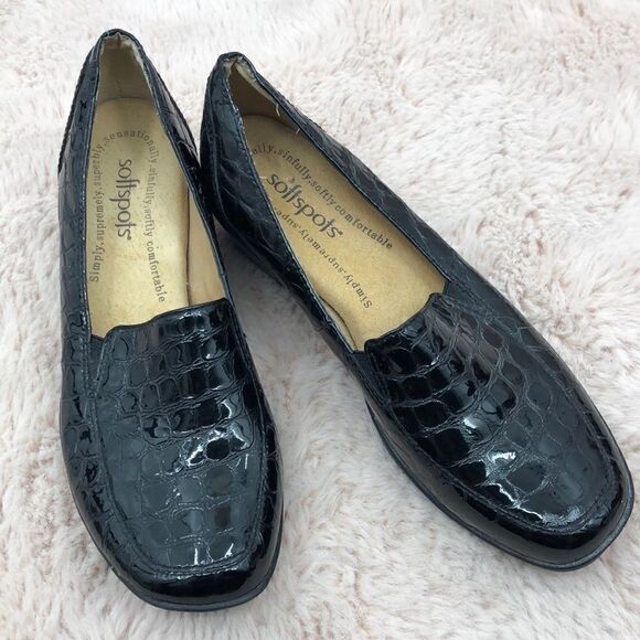 Softspots black alligator print leather sock shoes size 7 - Picture 1 of 8